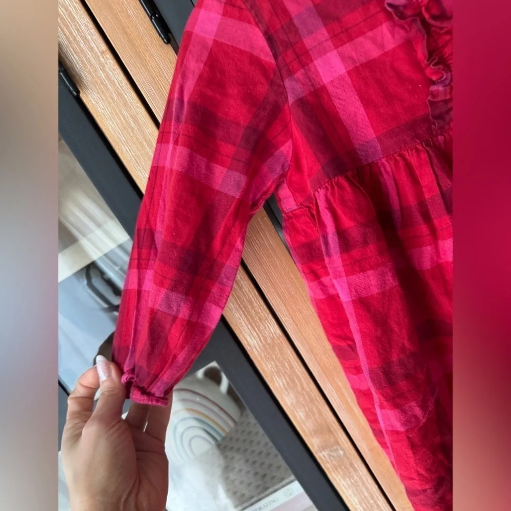 Jacadi plaid dress long sleeve baby toddler girl flannel holidays cotton ruffle